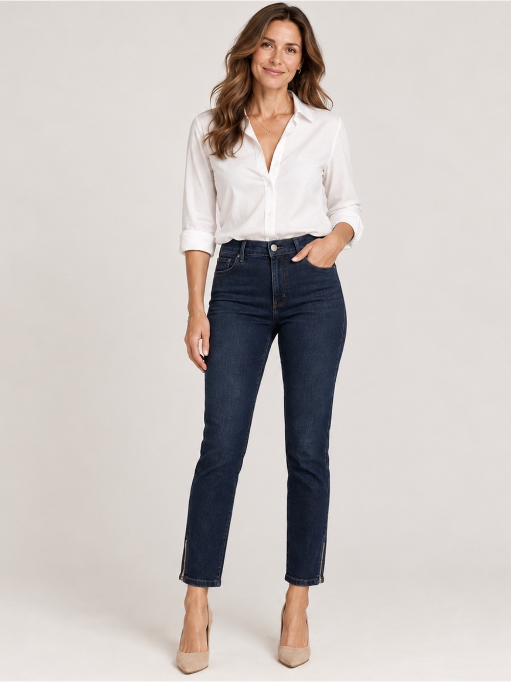 Eileen Fisher Dark Wash Organic Cotton Ankle Zip Jeans Size 12